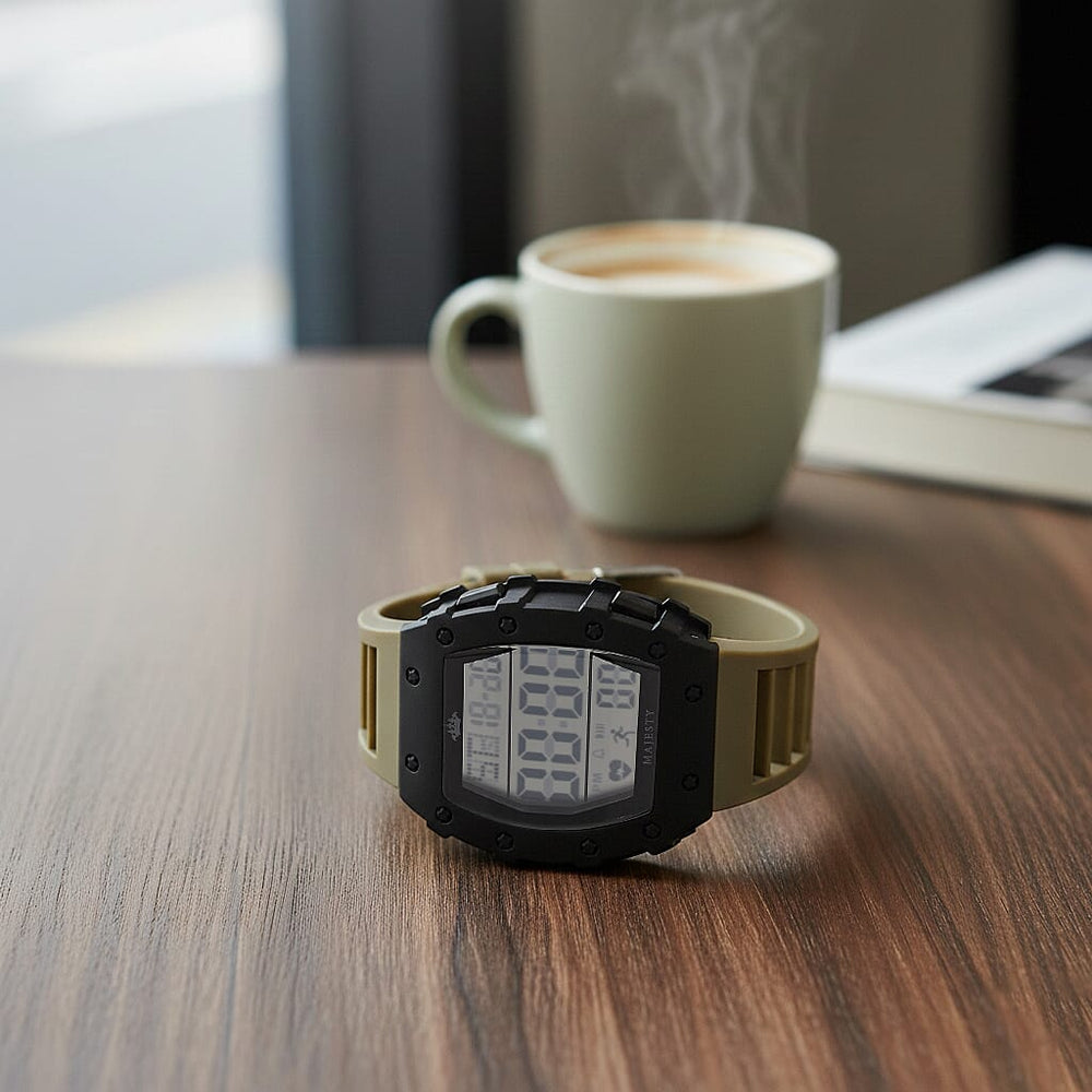 MAJESTY Digital Electronic 3ATM WR LCD Dial - Black Case Mens Watch with Coffee TUP Strap