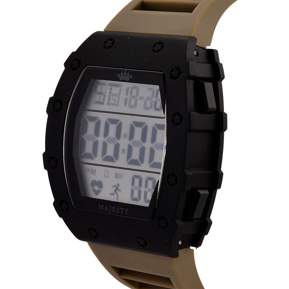 MAJESTY Digital Electronic 3ATM WR LCD Dial - Black Case Mens Watch with Coffee TUP Strap