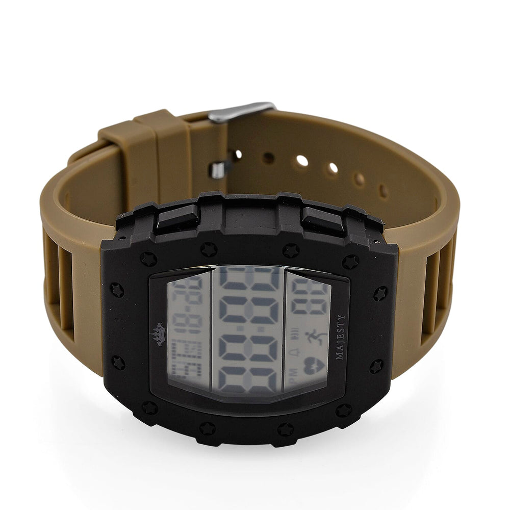 MAJESTY Digital Electronic 3ATM WR LCD Dial - Black Case Mens Watch with Coffee TUP Strap