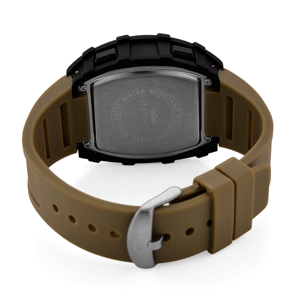MAJESTY Digital Electronic 3ATM WR LCD Dial - Black Case Mens Watch with Coffee TUP Strap
