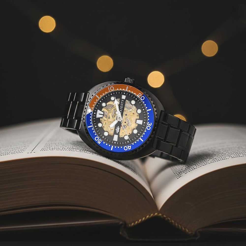 ONE TIME OFFER - MAJESTY VOYAGER Automatic Mechanical 3ATM WR Mens Watch with Black Stainless Steel Strap - Black