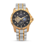 MAJESTY Multifunctional Automatic 3ATM WR Black Hollow - Moon Phase Dial - Two-Tone Case Mens Watch with Two-Tone Stainless Steel Strap