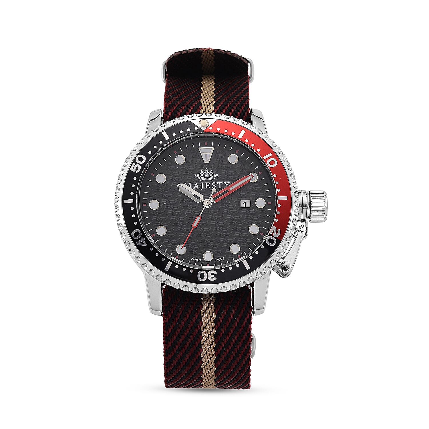 COLLECTORS EDITION - MAJESTY FIELDMASTER Quartz PC32 3ATM WR Black Hydraulic Dial - Silver Case Mens Watch with Brown Nylon Strap