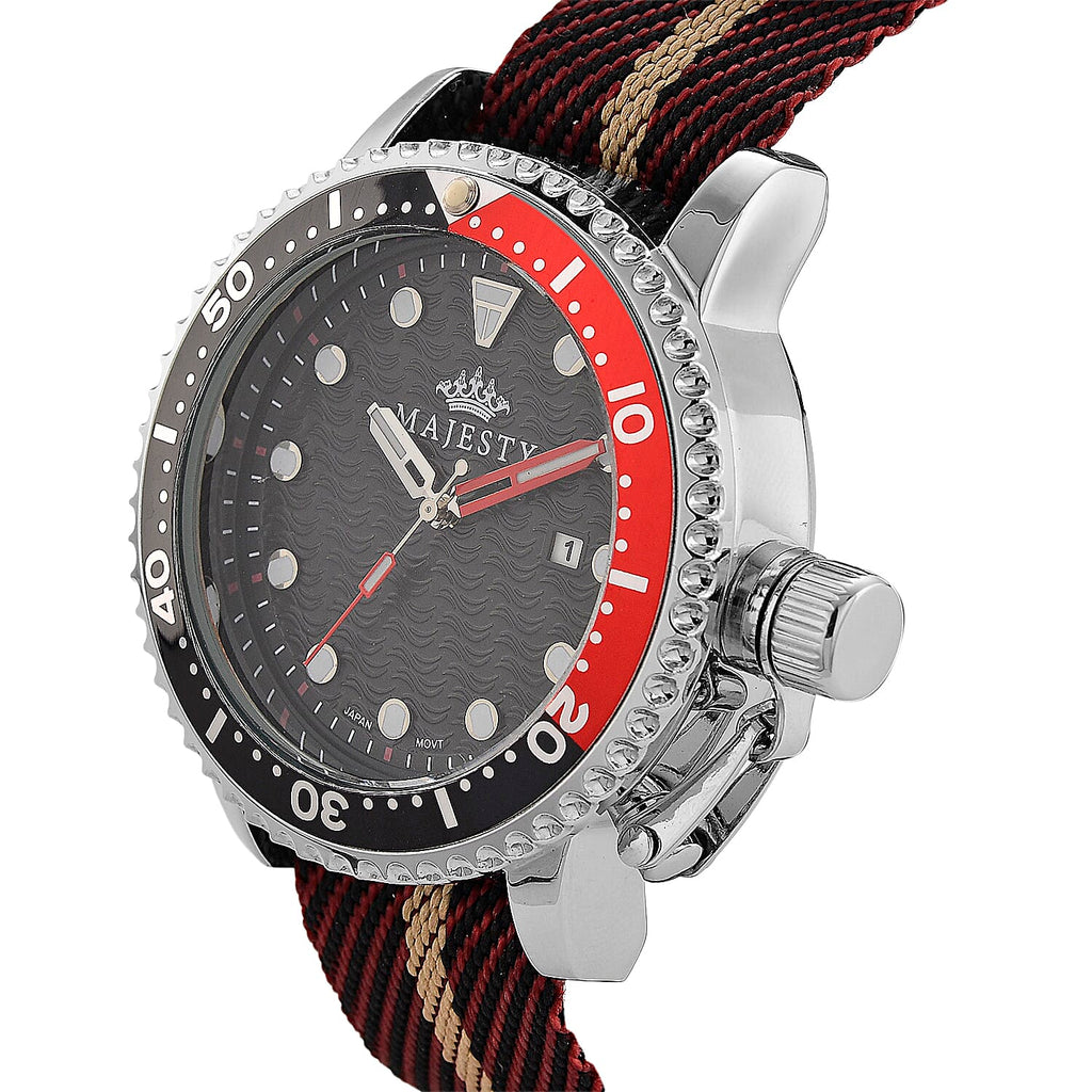 COLLECTORS EDITION - MAJESTY FIELDMASTER Quartz PC32 3ATM WR Black Hydraulic Dial - Silver Case Mens Watch with Brown Nylon Strap
