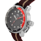 COLLECTORS EDITION - MAJESTY FIELDMASTER Quartz PC32 3ATM WR Black Hydraulic Dial - Silver Case Mens Watch with Brown Nylon Strap
