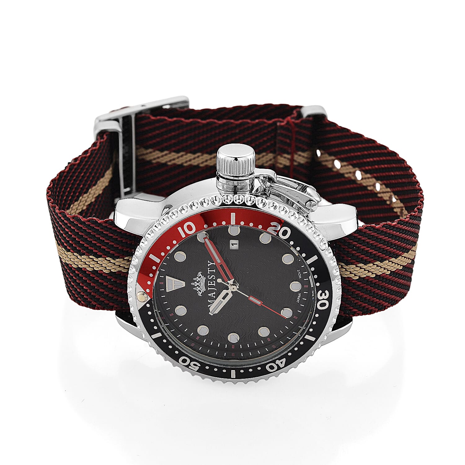 COLLECTORS EDITION - MAJESTY FIELDMASTER Quartz PC32 3ATM WR Black Hydraulic Dial - Silver Case Mens Watch with Brown Nylon Strap