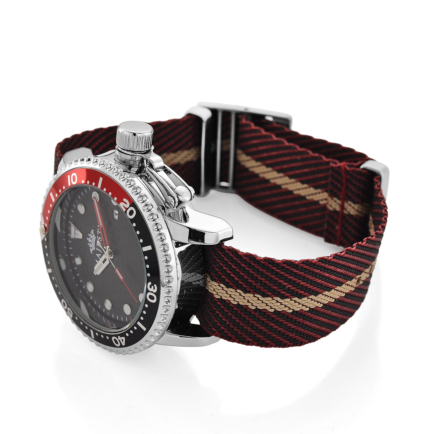 COLLECTORS EDITION - MAJESTY FIELDMASTER Quartz PC32 3ATM WR Black Hydraulic Dial - Silver Case Mens Watch with Brown Nylon Strap