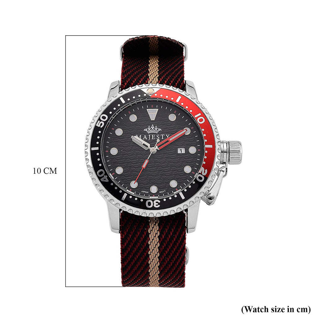 COLLECTORS EDITION - MAJESTY FIELDMASTER Quartz PC32 3ATM WR Black Hydraulic Dial - Silver Case Mens Watch with Brown Nylon Strap