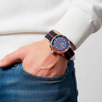 COLLECTORS EDITION - MAJESTY FIELDMASTER Quartz PC32 3ATM WR Blue Hydraulic Dial - Two-Tone Silver-Gold Case Mens Watch with Black Nylon Strap