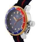 COLLECTORS EDITION - MAJESTY FIELDMASTER Quartz PC32 3ATM WR Blue Hydraulic Dial - Two-Tone Silver-Gold Case Mens Watch with Black Nylon Strap