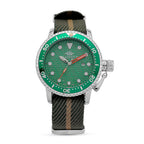 COLLECTORS EDITION -  -MAJESTY FIELDMASTER Quartz PC32 3ATM WR Green Hydraulic Dial - Silver Case Mens Watch with Green Nylon Strap