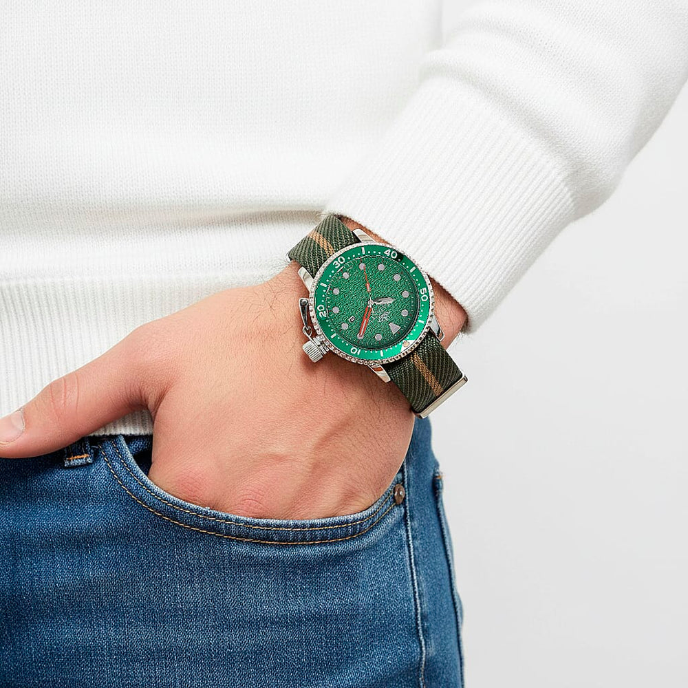 COLLECTORS EDITION -  -MAJESTY FIELDMASTER Quartz PC32 3ATM WR Green Hydraulic Dial - Silver Case Mens Watch with Green Nylon Strap