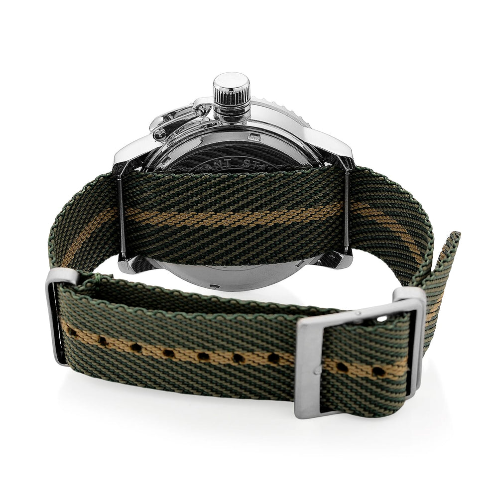 COLLECTORS EDITION -  -MAJESTY FIELDMASTER Quartz PC32 3ATM WR Green Hydraulic Dial - Silver Case Mens Watch with Green Nylon Strap