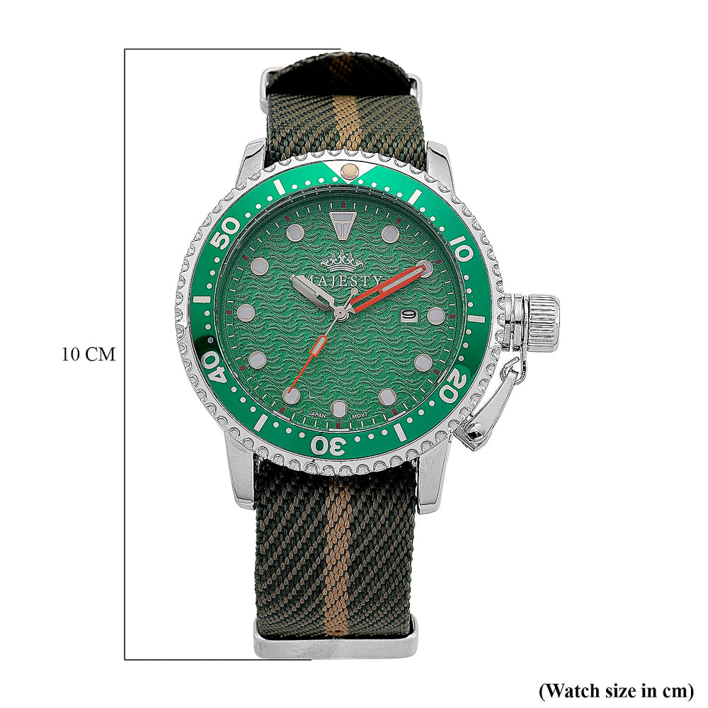 COLLECTORS EDITION -  -MAJESTY FIELDMASTER Quartz PC32 3ATM WR Green Hydraulic Dial - Silver Case Mens Watch with Green Nylon Strap