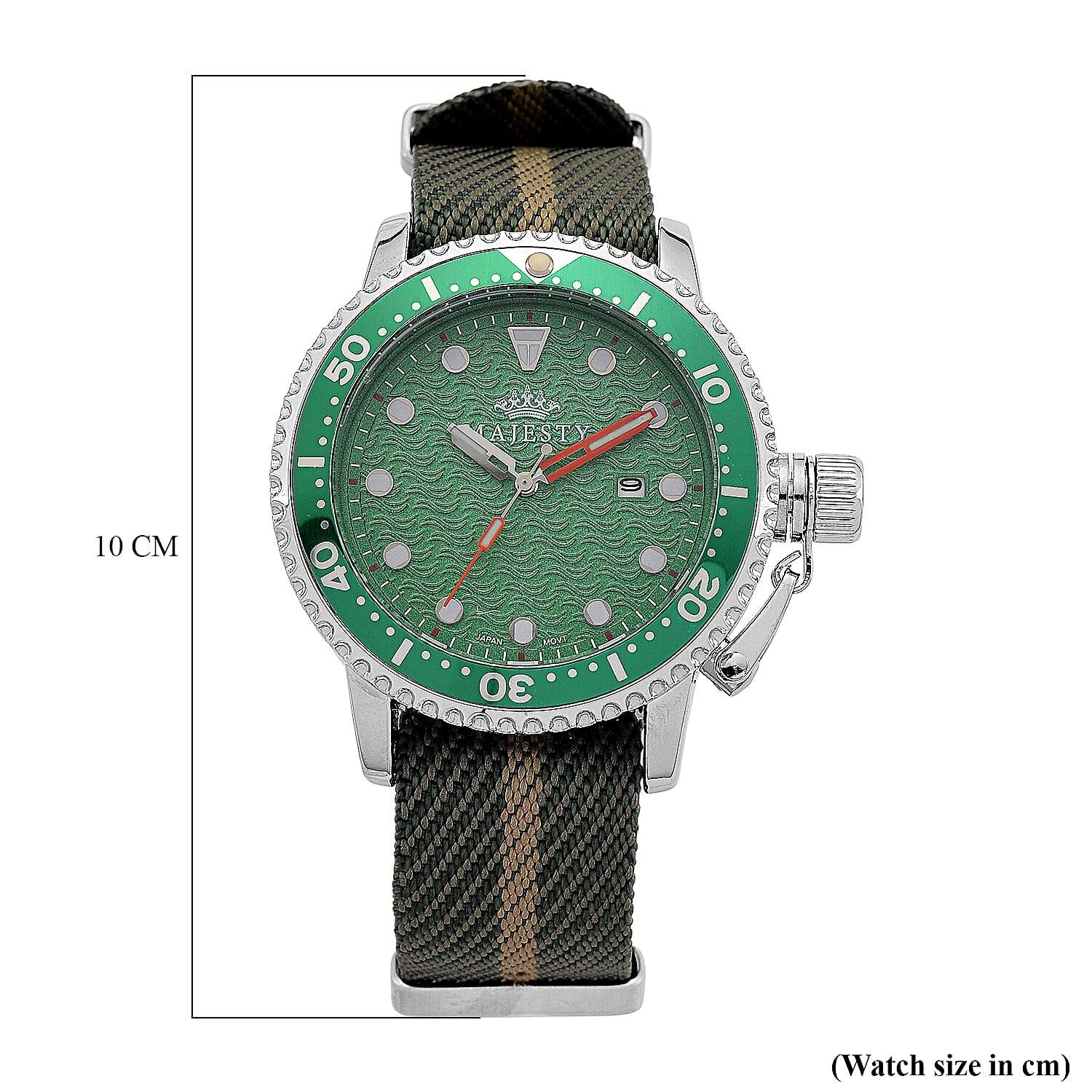 COLLECTORS EDITION -  -MAJESTY FIELDMASTER Quartz PC32 3ATM WR Green Hydraulic Dial - Silver Case Mens Watch with Green Nylon Strap