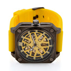 MAJESTY Automatic Mechanical 3ATM WR Gold Hollow Dial - Black Case Mens Watch with Yellow Silicone Strap