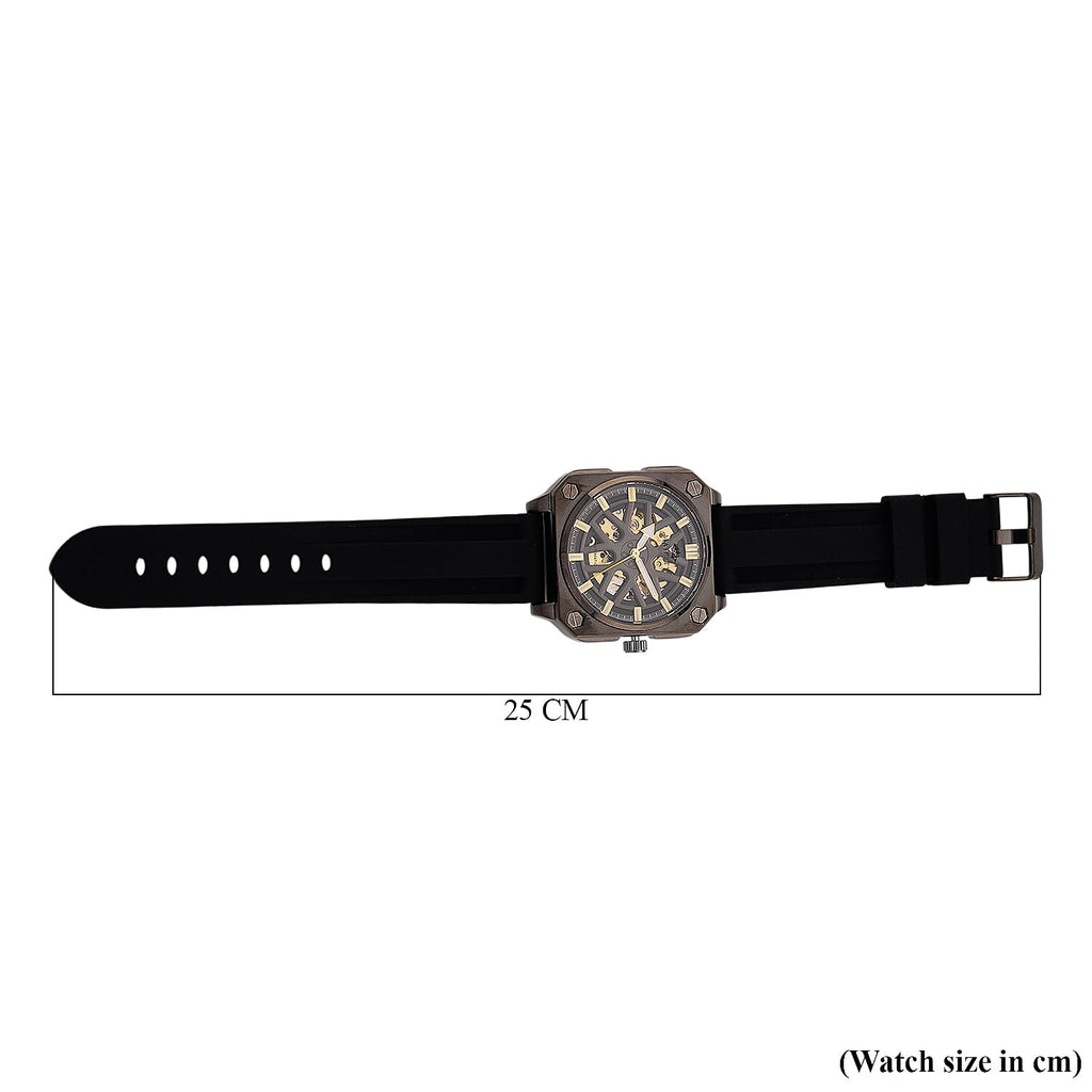 MAJESTY Automatic Mechanical 3ATM WR Black Hollow Dial - Black Case Mens Watch with Black Silicone Strap