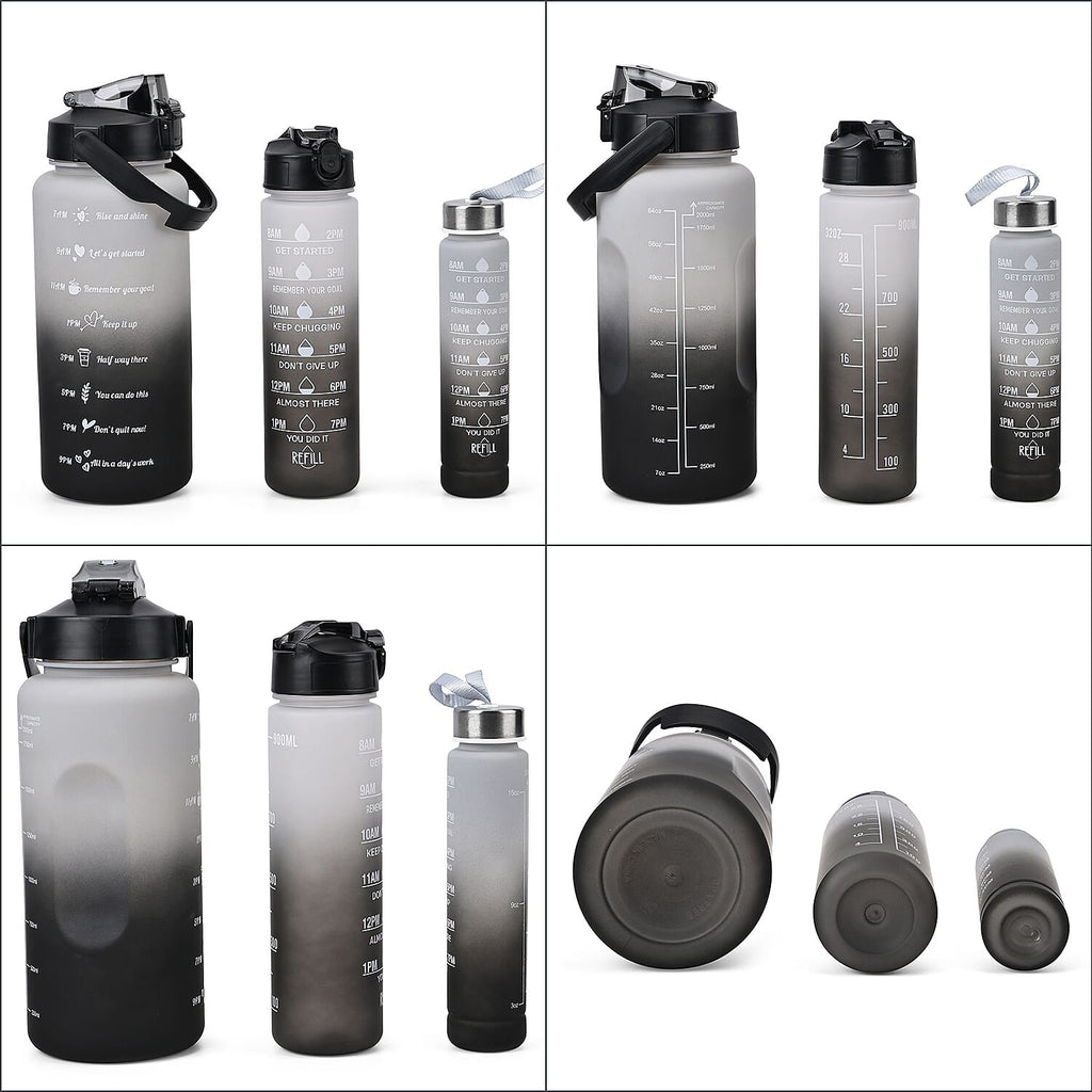 Closeout Deal - Set of 3 Sport Water Bottles with Gradient Colour Design - Black