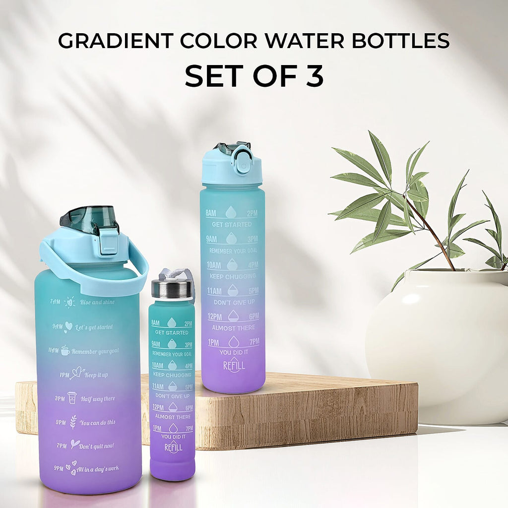 Closeout Deal - Set of 3 Sport Water Bottles with Gradient Colour Design - Blue