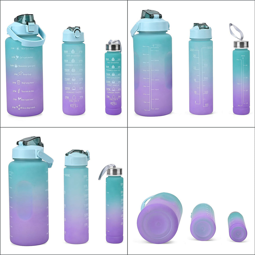 Closeout Deal - Set of 3 Sport Water Bottles with Gradient Colour Design - Blue
