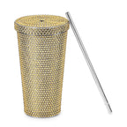 Crystal Encrusted Stainless Steel Insulated Cup with Straw & Lid (Capacity 18oz) - Champagne