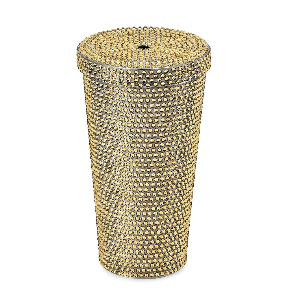 Crystal Encrusted Stainless Steel Insulated Cup with Straw & Lid (Capacity 18oz) - Champagne