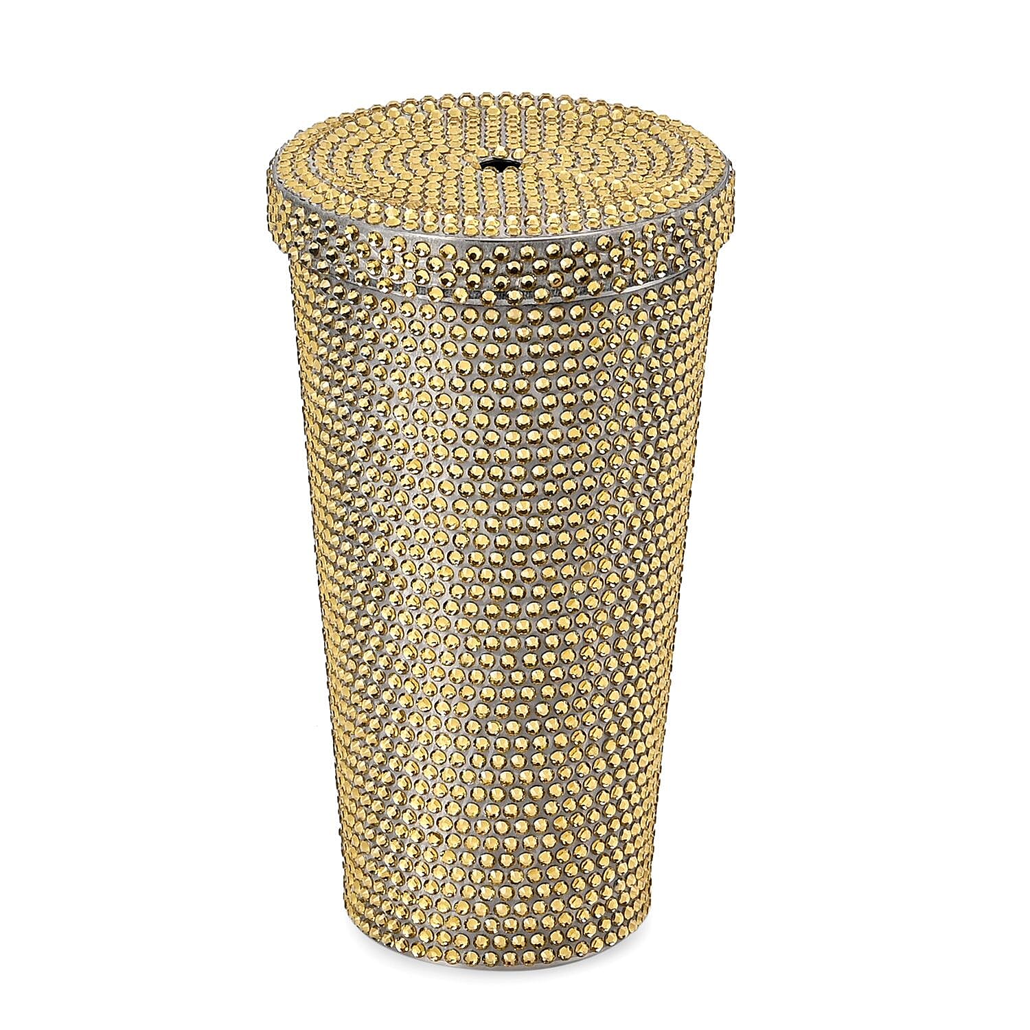 Crystal Encrusted Stainless Steel Insulated Cup with Straw & Lid (Capacity 18oz) - Champagne