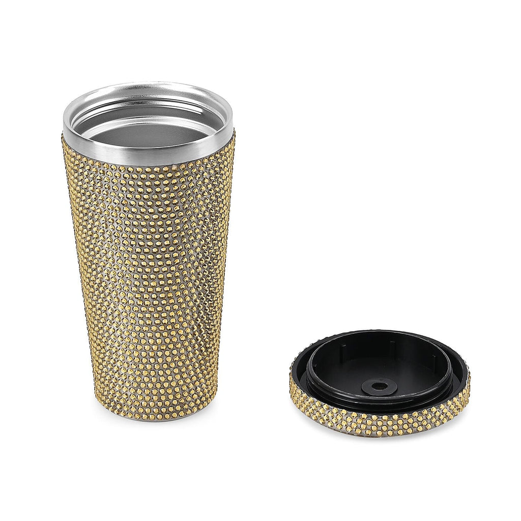 Crystal Encrusted Stainless Steel Insulated Cup with Straw & Lid (Capacity 18oz) - Champagne