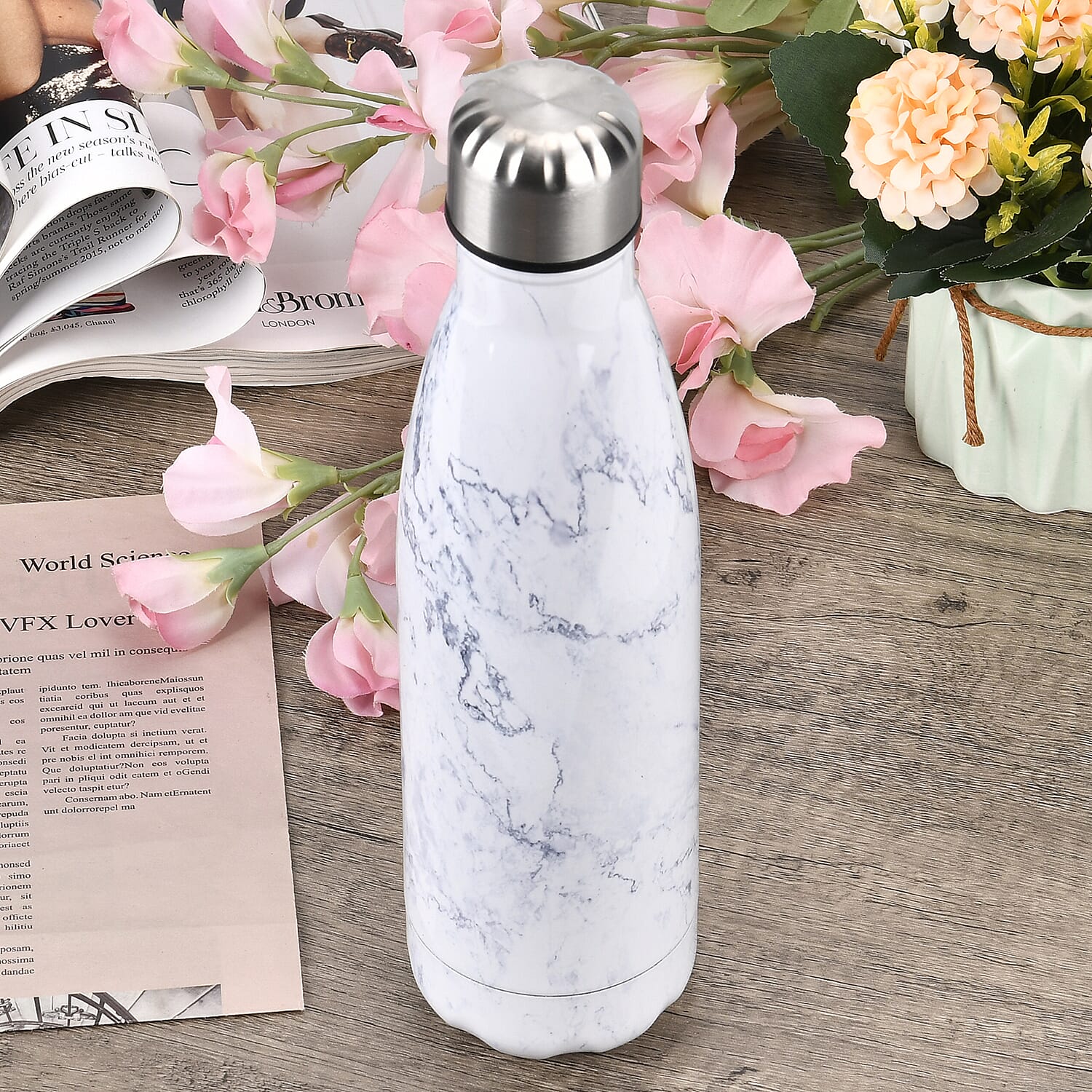 Stainless Steel Drinking Water Bottle for School, Sports, Running, Gym 500ml - White