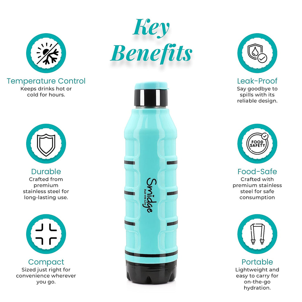Set of 2 Wave Warm - Cold Insulated Stainless Steel Bottle Leak Proof - Blue 700 ML