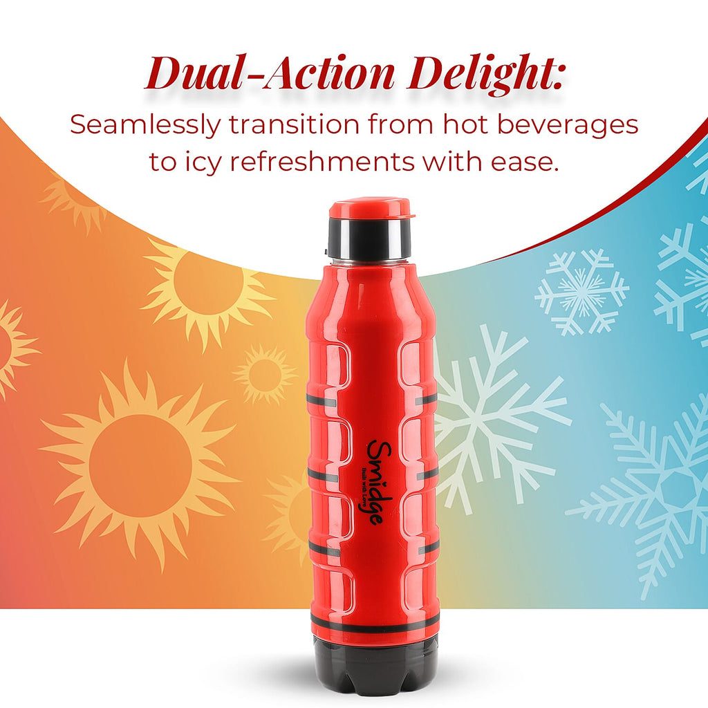 Set of 2 Wave Warm - Cold Insulated Stainless Steel Bottle Leak Proof - Red 700 ML
