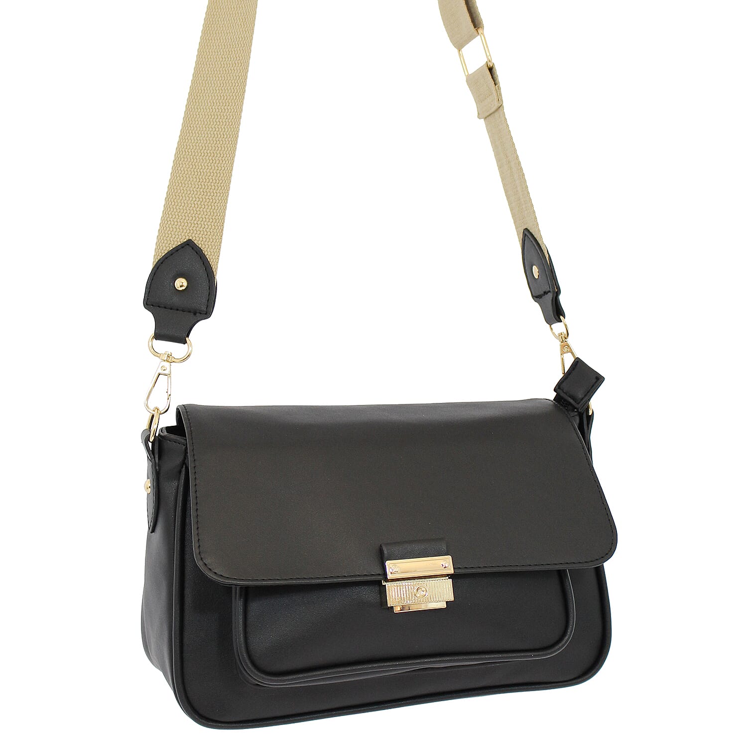 Waterproof Front Buckle Crossbody Bag - Black