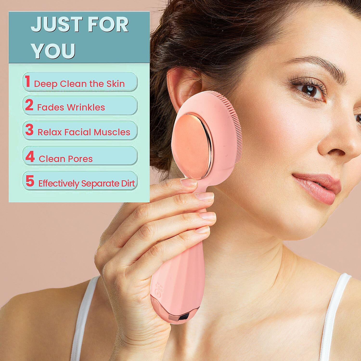 Waterproof Silicone Facial Cleansing Brush - Light Pink (with 4 Speeds - USB Charger)