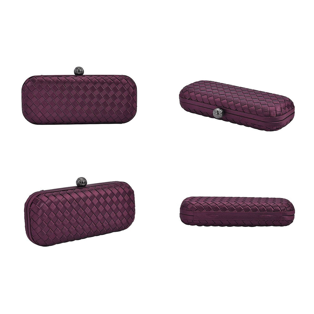 Weave Pattern Clutch Bag with Shoulder Metal Chain - Burgundy