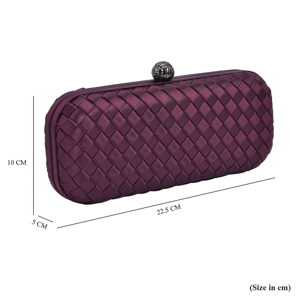 Weave Pattern Clutch Bag with Shoulder Metal Chain - Burgundy