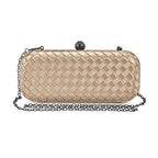 Weave Pattern Clutch Bag with Shoulder Metal Chain - Gold