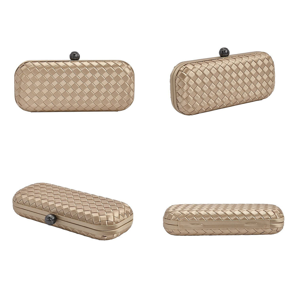 Weave Pattern Clutch Bag with Shoulder Metal Chain - Gold