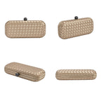 Weave Pattern Clutch Bag with Shoulder Metal Chain - Gold