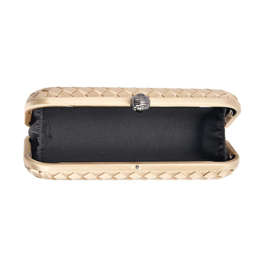 Weave Pattern Clutch Bag with Shoulder Metal Chain - Gold