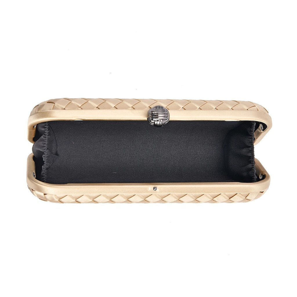 Weave Pattern Clutch Bag with Shoulder Metal Chain - Gold