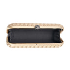 Weave Pattern Clutch Bag with Shoulder Metal Chain - Gold