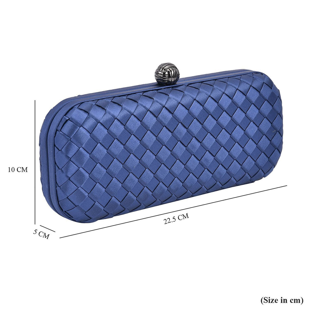 Weave Pattern Clutch Bag with Shoulder Metal Chain - Navy