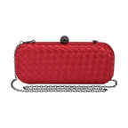 Weave Pattern Clutch Bag with Shoulder Metal Chain (Size 22x10x5 Cm) - Red