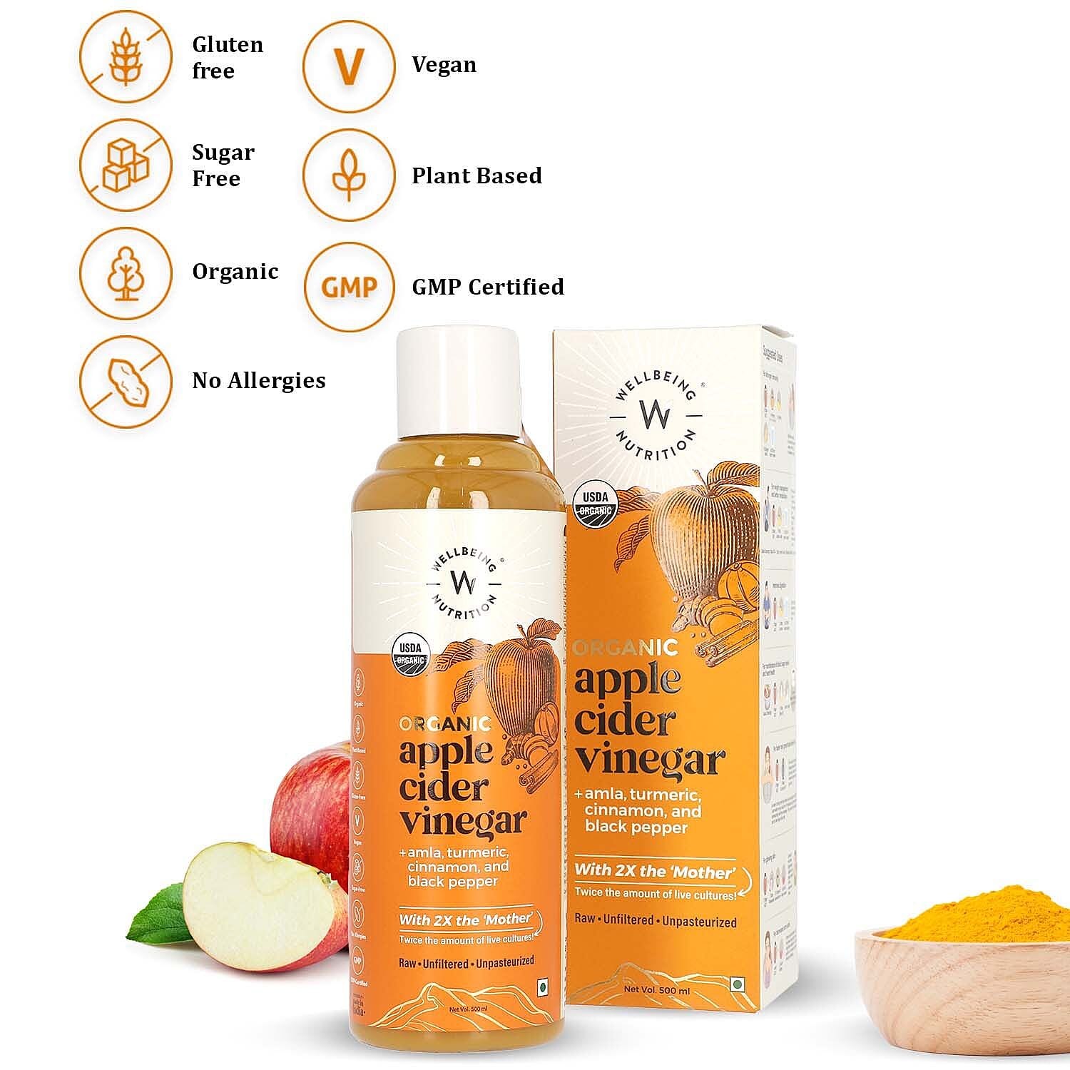 WELLBEING NUTRITION - Organic Apple Cider Vinegar - 500ml (with Turmeric)