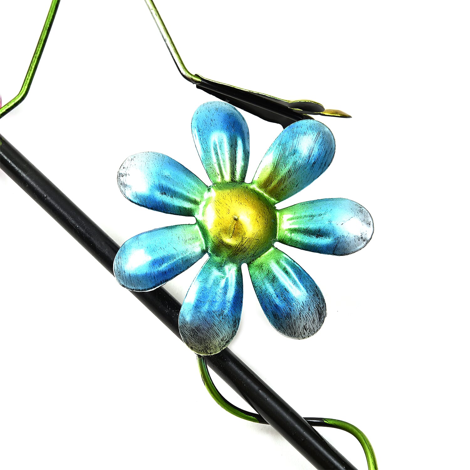 Whimsical Green Frog with Blue Rush-Up Garden Stake Decoration