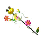 Whimsical Green Frog with Red Flowers Garden Stake Decoration
