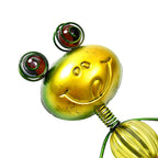 Whimsical Green Frog with Red Flowers Garden Stake Decoration