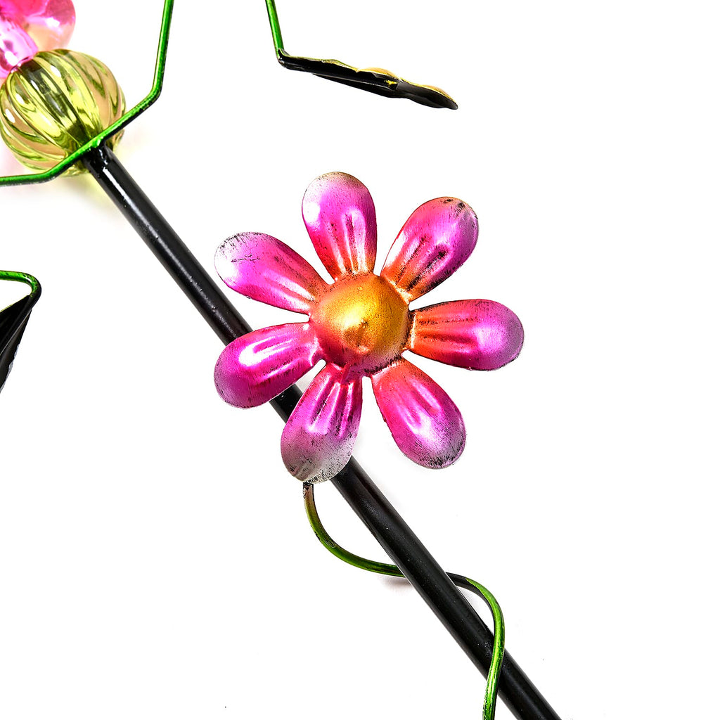 Whimsical Green Frog with Red Flowers Garden Stake Decoration
