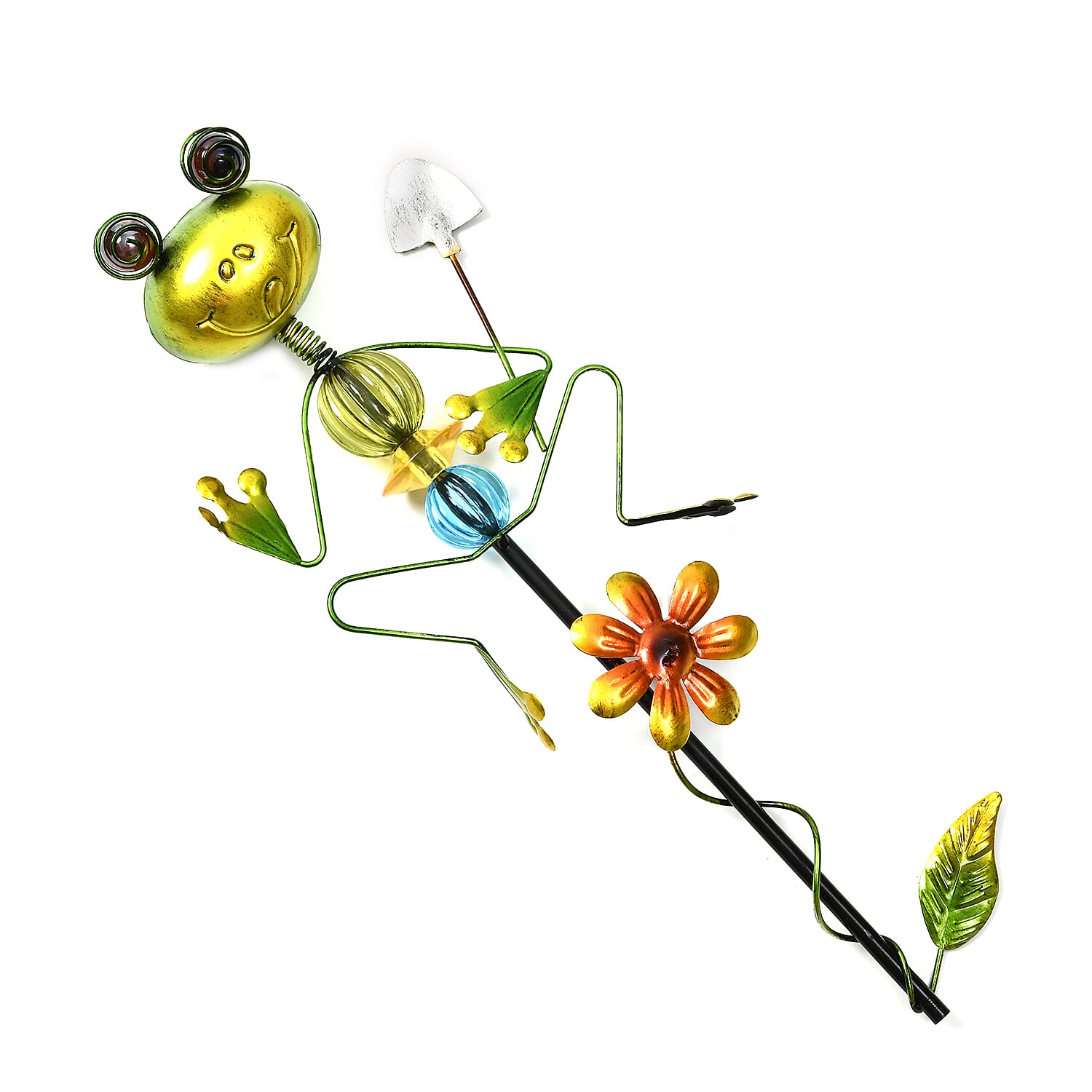 Whimsical Green Frog with Red Shovel Garden Stake Decoration