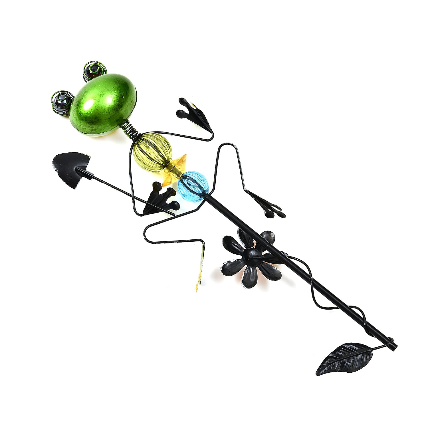 Whimsical Green Frog with Red Shovel Garden Stake Decoration